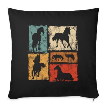Pferde Vintage Grafik für Reiter und Voltigierer - Sofakissenbezug 45 x 45 cm - Schwarz - Vorne
