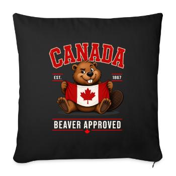 Drapeau du castor du Canada EST 1867 - Housse de coussin décorative 45 x 45 cm - noir - Devant