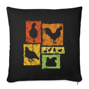 Chickens silhouettes for farmer and farm - Sofa pillowcase 17,3'' x 17,3'' (45 x 45 cm) - black - Front