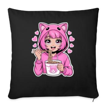 Anime Ramen - Housse de coussin décorative 45 x 45 cm - noir - Devant