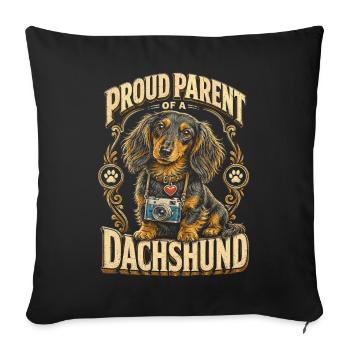 Teckel aux cheveux durs fier parent d’un teckel - Housse de coussin décorative 45 x 45 cm - noir - Devant