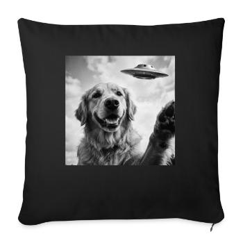 Chien Golden Retriever drôle avec un extraterrestre OVNI - Housse de coussin décorative 45 x 45 cm - noir - Devant