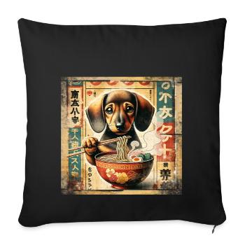 Dachshund Ramen Vintage Poster Style - Sofa pillowcase 17,3'' x 17,3'' (45 x 45 cm) - black - Front