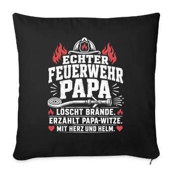 Feuerwehr Papa Mit Herz und Helm Shirt - Sofakissenbezug 45 x 45 cm - Schwarz - Vorne