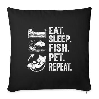Mange, dors, poisson, Poisson, Répète, pêche, chat rétro - Housse de coussin décorative 45 x 45 cm - noir - Devant