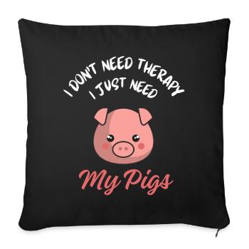 Thérapie par cochons mignons Animal de ferme drôle - Housse de coussin décorative 45 x 45 cm - noir - Devant
