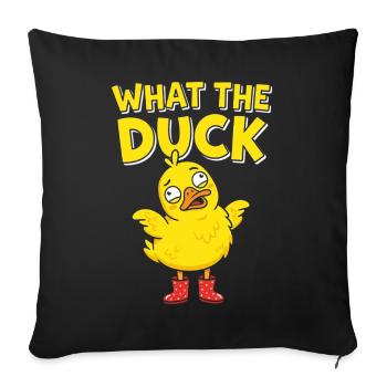 What the Duck: Gelbe Ente mit Stiefeln - Sofakissenbezug 45 x 45 cm - Schwarz - Vorne