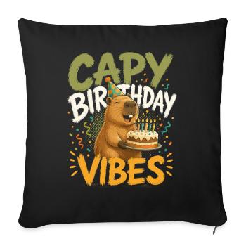 Capy Birthday Vibes Capybara Cake Confetti - Sofa pillowcase 17,3'' x 17,3'' (45 x 45 cm) - black - Front