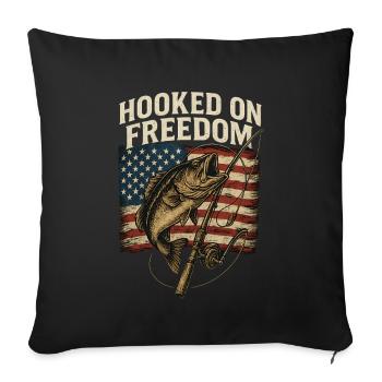 Hooked On Freedom Fishing American - Sofa pillowcase 17,3'' x 17,3'' (45 x 45 cm) - black - Front