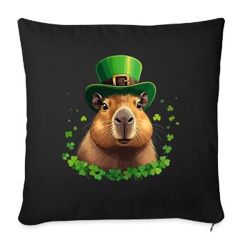 Shamrock Capybara under St Patrick's Hat - Sofa pillowcase 17,3'' x 17,3'' (45 x 45 cm) - black - Front