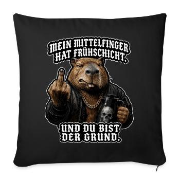 Mittelfinger mit Frühschicht - Sofakissenbezug 45 x 45 cm - Schwarz - Vorne