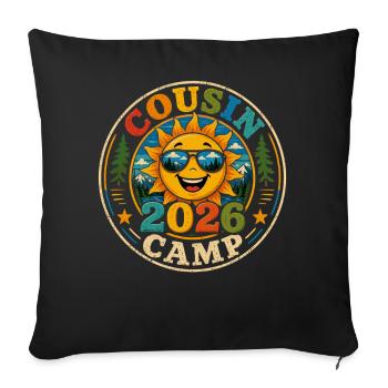 Cousin Camp 2026 | Retro-Familienurlaubsabzeichen - Sofakissenbezug 45 x 45 cm - Schwarz - Vorne