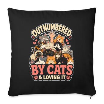Overrun by cats – love it - Sofa pillowcase 17,3'' x 17,3'' (45 x 45 cm) - black - Front