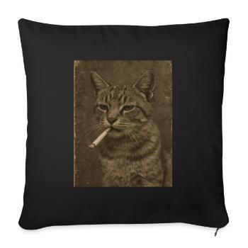 Katze Kater mit Zigarette - Sofakissenbezug 45 x 45 cm - Schwarz - Vorne