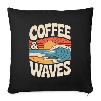 Vagues de café, surf, Plage de surfeurs de Café et Vagues - Housse de coussin décorative 45 x 45 cm - noir - Devant