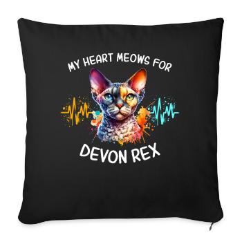 Devon Rex Herzlinie - Sofakissenbezug 45 x 45 cm - Schwarz - Vorne