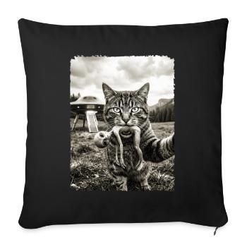 Funny Cat Selfie with Alien and UFO - Sofa pillowcase 17,3'' x 17,3'' (45 x 45 cm) - black - Front