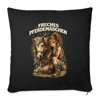 Freches Pferdemädchen mit Herz und Freiheit - Sofakissenbezug 45 x 45 cm - Schwarz - Vorne