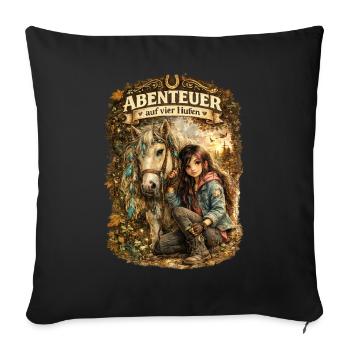 Abenteuer auf vier Hufen – Mädchen und Pony voller - Sofakissenbezug 45 x 45 cm - Schwarz - Vorne
