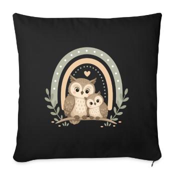 Eulen Familie Boho Regenbogen – Mama & Kind Eule - Sofakissenbezug 45 x 45 cm - Schwarz - Vorne