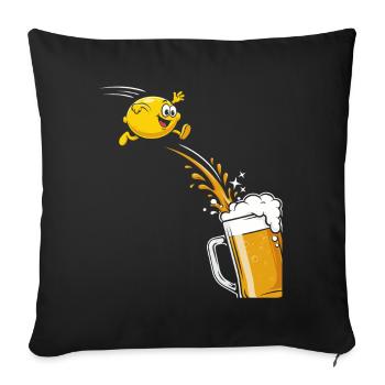 Bière Radler : citron drôle qui saute dans la chope - Housse de coussin décorative 45 x 45 cm - noir - Devant
