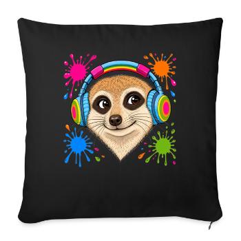 Meerkat with colorful music headphones - Sofa pillowcase 17,3'' x 17,3'' (45 x 45 cm) - black - Front