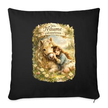 Wo Träume galoppieren – Magisches Pony im Frühling - Sofakissenbezug 45 x 45 cm - Schwarz - Vorne