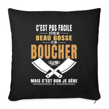 T-shirt Humour Viande et Steak - Housse de coussin décorative 45 x 45 cm - noir - Devant