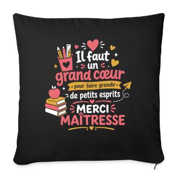 Grand cœur maîtresse merci - Housse de coussin décorative 45 x 45 cm - noir - Devant