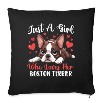 La fille adore le Boston Terrier Amoureuse de la mère du chien - Housse de coussin décorative 45 x 45 cm - noir - Devant