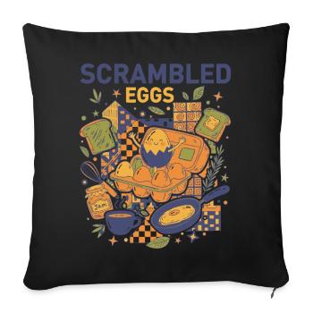 Petit-déjeuner, œufs brouillés, brunch drôle, café, nourriture - Housse de coussin décorative 45 x 45 cm - noir - Devant