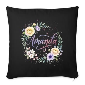 Amanda Flower Name Name Design - Housse de coussin décorative 45 x 45 cm - noir - Devant