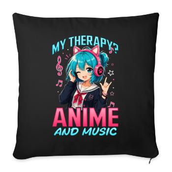 Anime et musique Chibi - Housse de coussin décorative 45 x 45 cm - noir - Devant