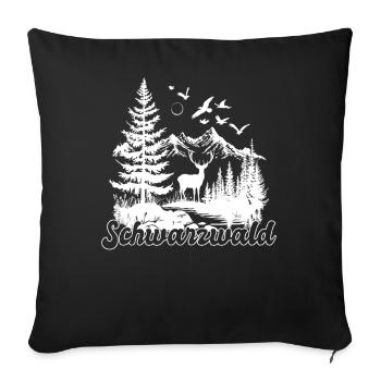 Schwarzwald Fluss Hirsch Natur Motiv - Sofakissenbezug 45 x 45 cm - Schwarz - Vorne
