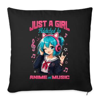 Anime et musique Chibi - Housse de coussin décorative 45 x 45 cm - noir - Devant