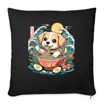 Kawaii Puppy Ramen Waves たのろ稲朔 Sunrise Bowl - Sofa pillowcase 17,3'' x 17,3'' (45 x 45 cm) - black - Front