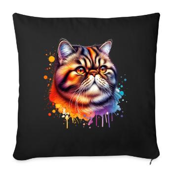 Motif exotique du chat à poil court - Housse de coussin décorative 45 x 45 cm - noir - Devant