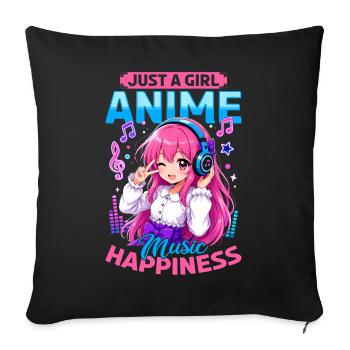 Anime and Music Chibi - Sofa pillowcase 17,3'' x 17,3'' (45 x 45 cm) - black - Front