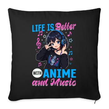 Anime et musique Chibi - Housse de coussin décorative 45 x 45 cm - noir - Devant