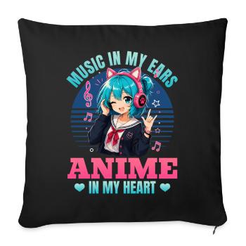 Anime et musique Chibi - Housse de coussin décorative 45 x 45 cm - noir - Devant