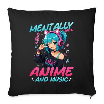 Anime et musique Chibi - Housse de coussin décorative 45 x 45 cm - noir - Devant