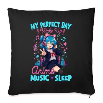 Anime and Music Chibi - Sofa pillowcase 17,3'' x 17,3'' (45 x 45 cm) - black - Front