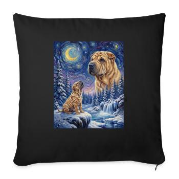 Hurlant vers la Lune Mème Chien Shar Pei - Housse de coussin décorative 45 x 45 cm - noir - Devant