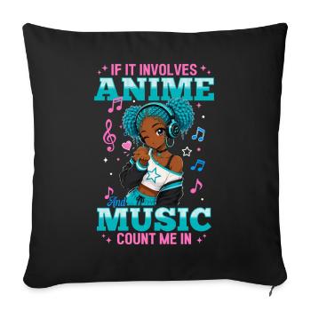 Anime and Music Chibi Black Girl - Sofa pillowcase 17,3'' x 17,3'' (45 x 45 cm) - black - Front