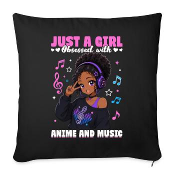 Anime and Music Chibi Black Girl - Sofa pillowcase 17,3'' x 17,3'' (45 x 45 cm) - black - Front