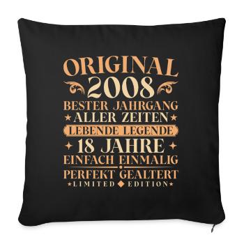 Original 2008 Jahrgang geboren 18. Geburtstag - Sofakissenbezug 45 x 45 cm - Schwarz - Vorne
