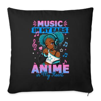 Anime and Music Chibi Black Girl - Sofa pillowcase 17,3'' x 17,3'' (45 x 45 cm) - black - Front