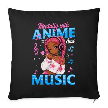 Anime and Music Chibi Black Girl - Sofa pillowcase 17,3'' x 17,3'' (45 x 45 cm) - black - Front