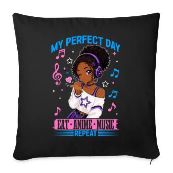 Anime et musique Anniversaire Chibi Black Girl - Housse de coussin décorative 45 x 45 cm - noir - Devant