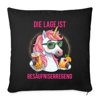 Die Lage ist besäufniserregend lustiger Einhorn - Sofakissenbezug 45 x 45 cm - Schwarz - Vorne